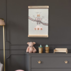 Voorbeeld babykamer met boven het bedje de geboorteposter