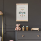 Voorbeeld babykamer met boven het bedje de geboorteposter