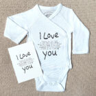 Voorbeeldfoto romper met grappige tekst en bijpassende kaart